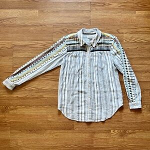 Pilcro by Anthropologie Women's Long Sleeve Button Down with Embroidery Detail